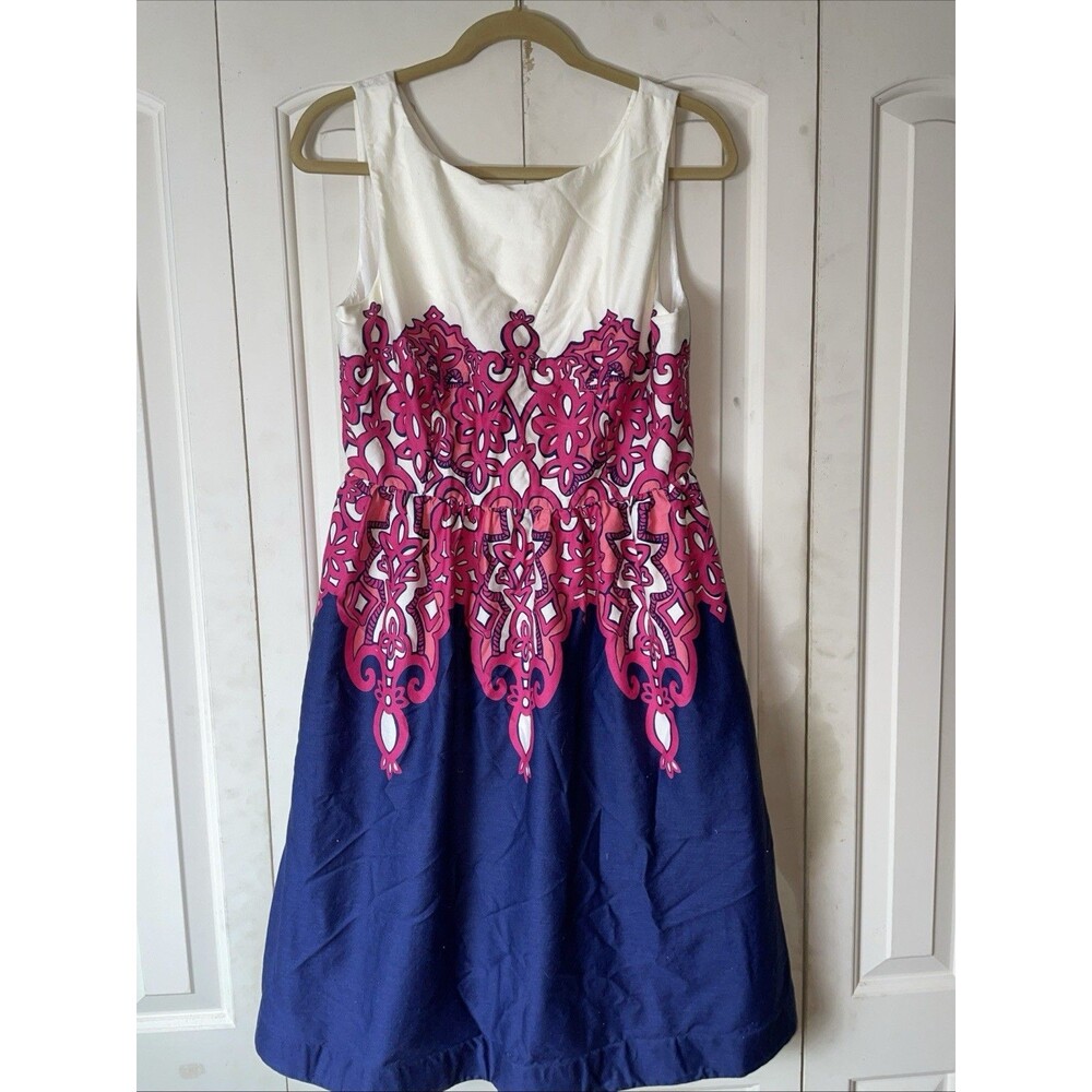 Lilly Pulitzer Eryn Shift Dress Chorus Girl Print Size 12 Lined Navy Pink White